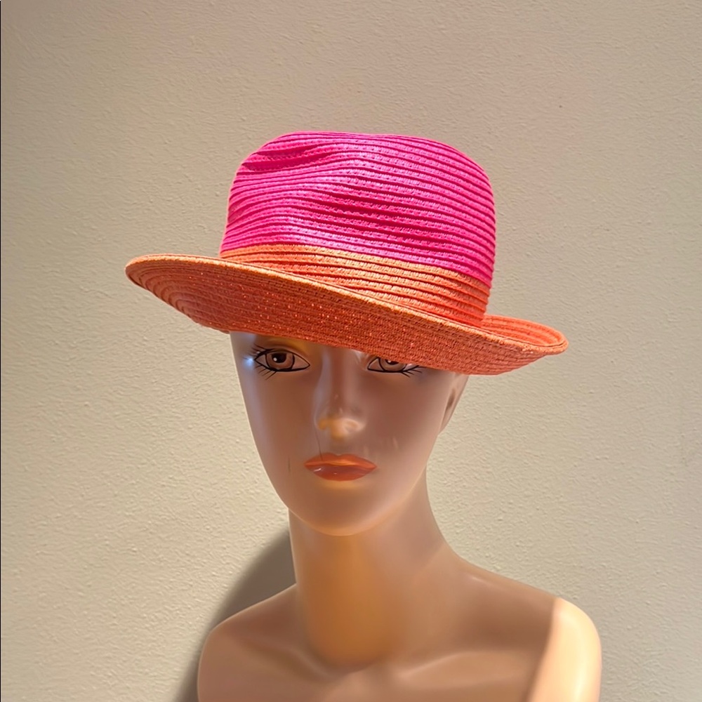 Delux Straw Hat Pink and Orange Ombre  With Orange Faux Suede Hat Band OS